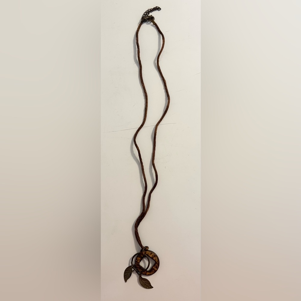 (3 for $20) Eclectic 14" Bronze Leaf & Ring Choker - Boho Cord Necklace